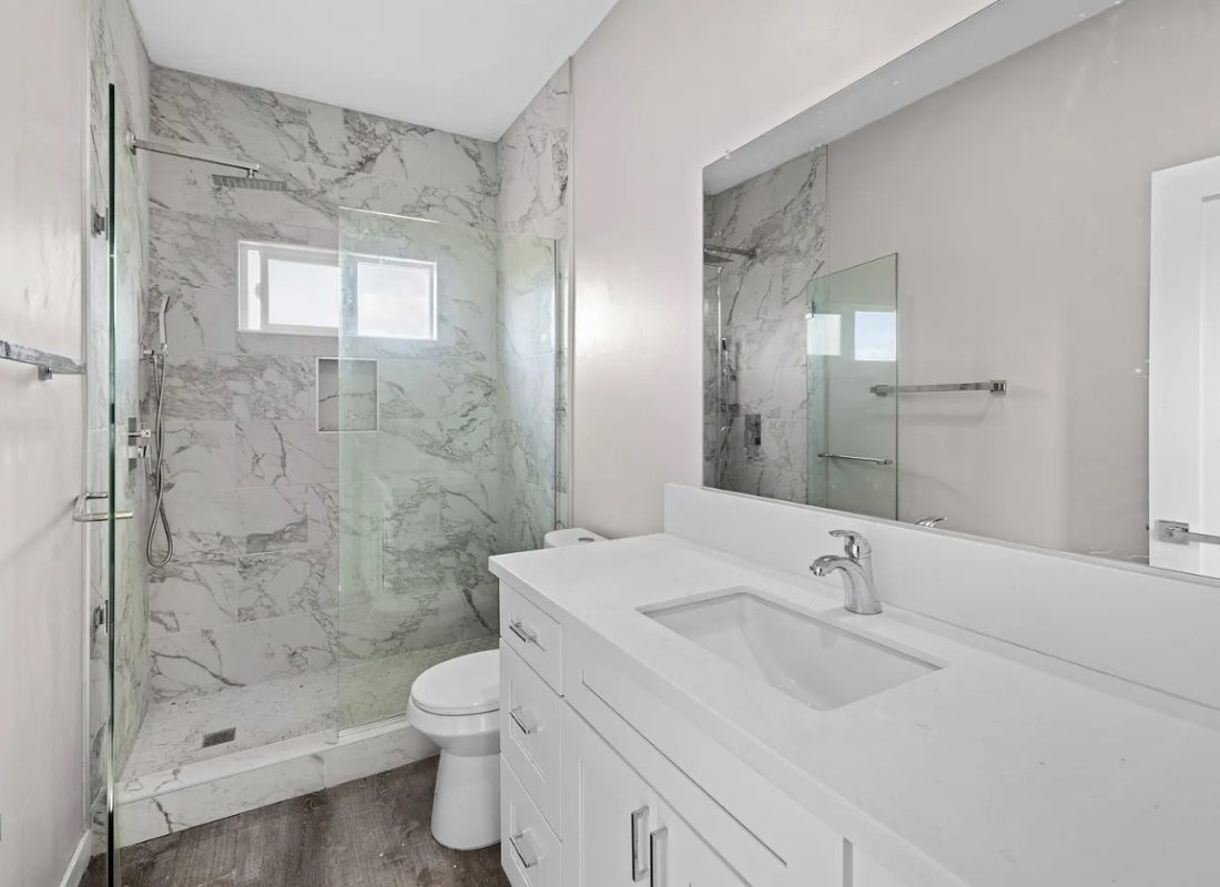 Modern bathroom remodeling Pacific Beach CA with walk-in shower design